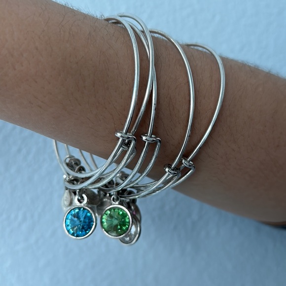Alex and Ani Birthstone 5 bangles bracelets silver pink diamond rhinestone blue - Picture 3 of 14